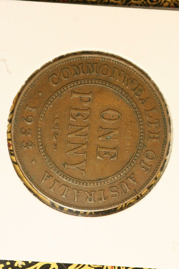 1933 - Australia Penny - VF / Verdigris