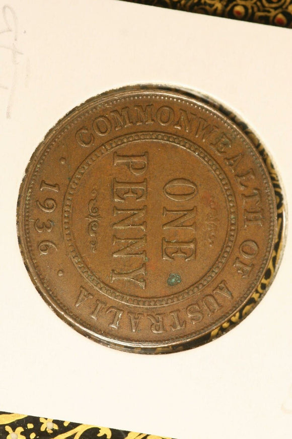 1936 - Australia Penny - aEF / Verdigris