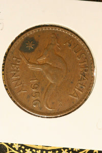 1956 M - Australia Penny - gVF. Verdigris, '95' Doubled