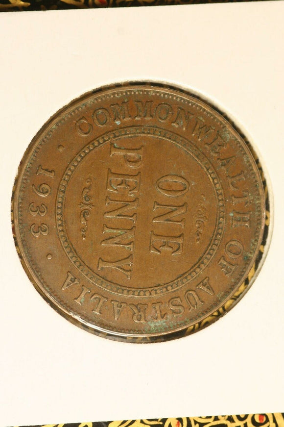 1933  - Australia Penny - aVF / Verdigris