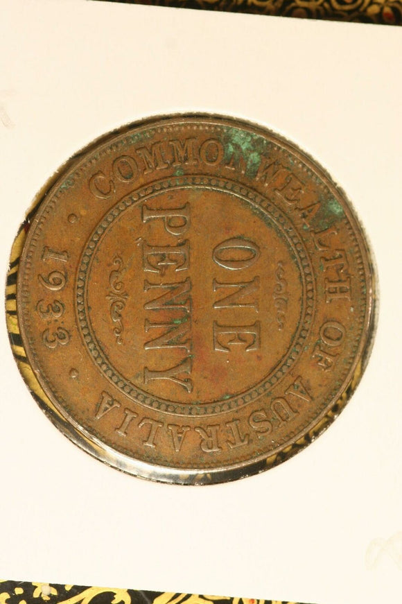 1933 - Australia Penny - aVF / Verdigris