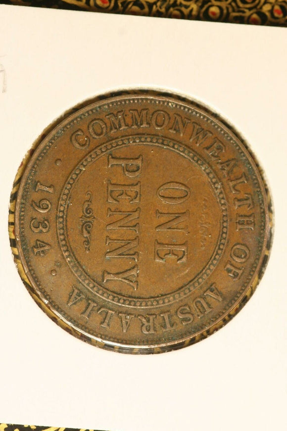 1934 - Australia Penny -Diecrack thru Date (R5) - aVF / Grotty