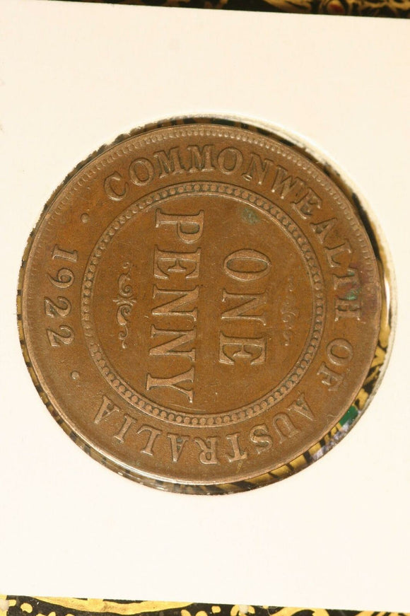 1922 - L - Australia Penny - VF / Verdigris