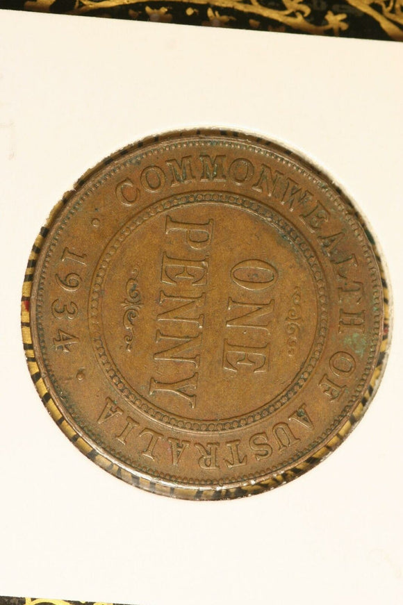 1934  - Australia Penny - aVF / Verdigris