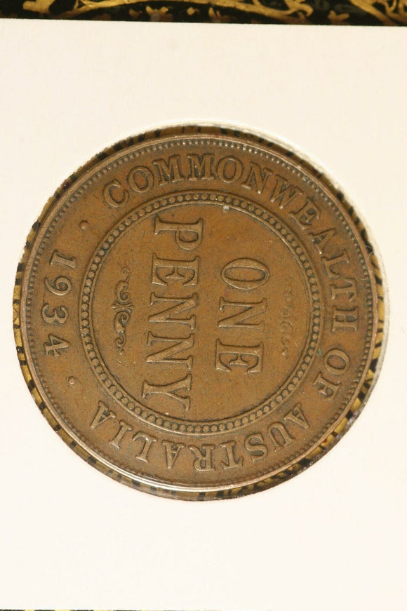 1934 - Australia Penny - Diecrack through Date (R5) - F