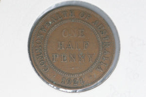 1921 - Australian Halfpenny - aF - Thin Date (A12A), Denticles on ALF (A12C), DC