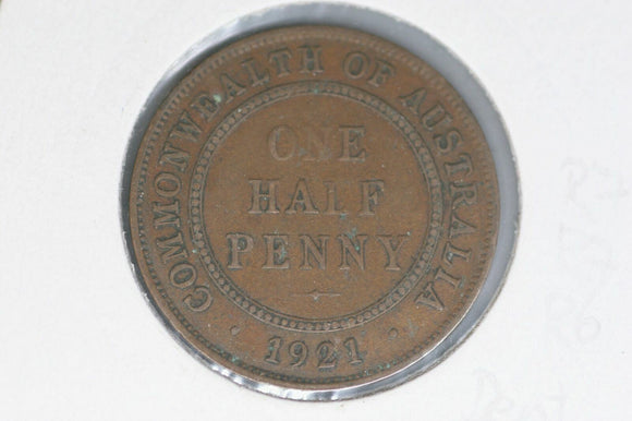 1921 - Australian Halfpenny - aF - Thin Date (A12A), Denticles on ALF (A12C), DC