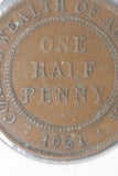 1921 - Australian Halfpenny - aF - Thin Date (A12A), Denticles on ALF (A12C), DC