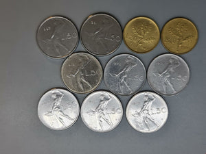 Italy - 8 x 50 Lira Coins from 1970s & 1980s plus 2 x 20 Lira