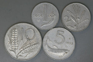 Italy - Lira - 1, 2, 5 & 10 Lira Coins from 1950s