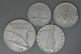 Italy - Lira - 1, 2, 5 & 10 Lira Coins from 1950s