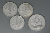 Italy -  3 x 1 Lira Coins & 5 Lira - 1950s