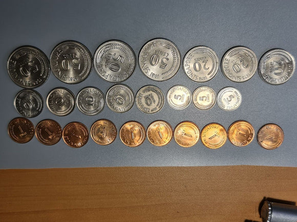 Singapore - Cents - 21 Coins from 1970s & 1980s