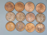 Malaysia - 1 Sen - 12 Coins from 1971 to 1984