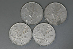 Italy -  2 Lira Coins - 2 * 1957 & 2 * 1954