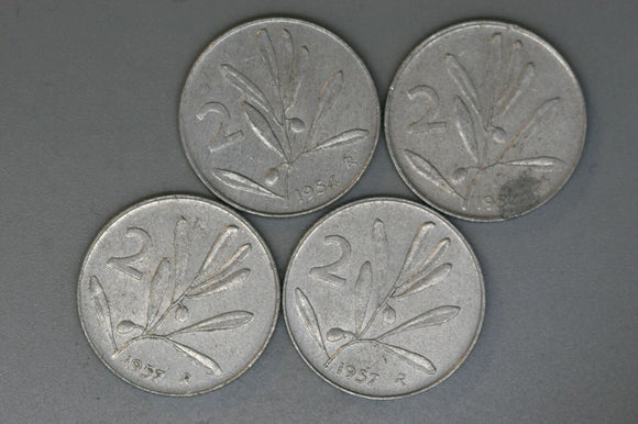 Italy -  2 Lira Coins - 2 * 1957 & 2 * 1954