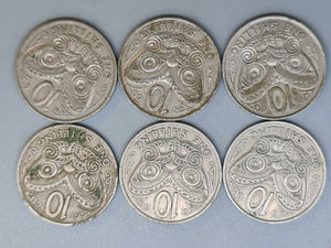 New Zealand - 1967  - 10 Cent Coins * 6 - 'One Shilling'