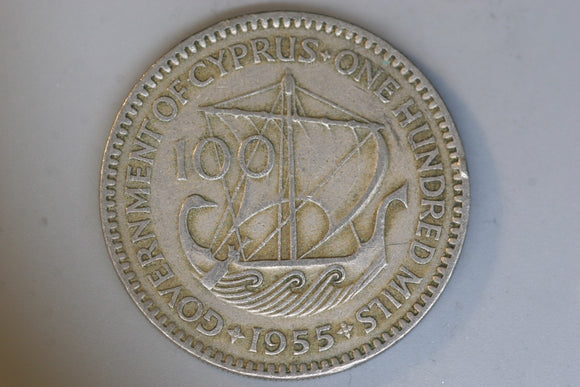 1955 - Cyprus - 100 Mils Coin - VG