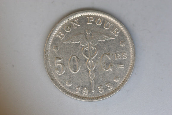 1933 - Belgium - 50 Centimes Coin - F