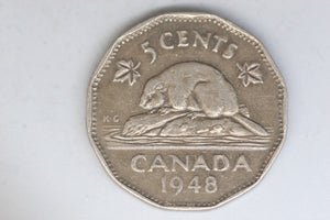 1948 - Canada - 5 Cent Coin - George VI Nickel - aVF