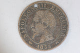 1855 - France - 5 Centimes Coin - Napolean III - VG / Holed