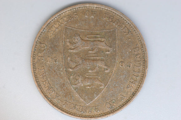 1909 - Jersey - 1/24 (Twenty-fourth) Shilling Coin - Some Corrosion - EF