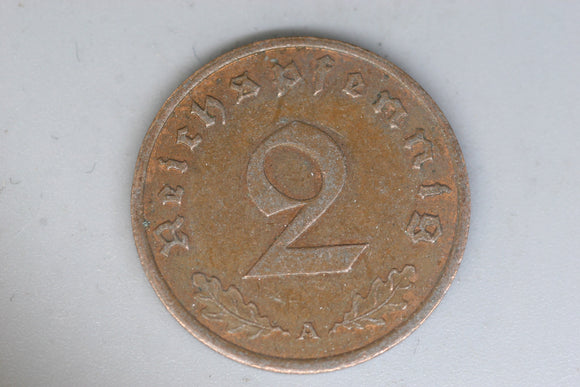 1939 - Germany - 2 Pfennig Coin - VF