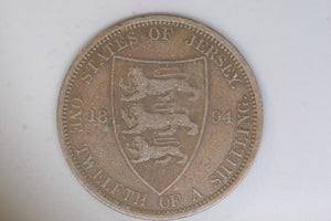 1894 - Jersey - 1/12 (Twelfth) Shilling Coin - gF