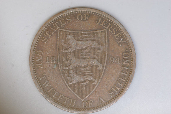 1894 - Jersey - 1/12 (Twelfth) Shilling Coin - gF