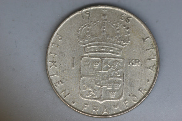 1966 - Sweden - 1 Krona Coin - Silver - VF