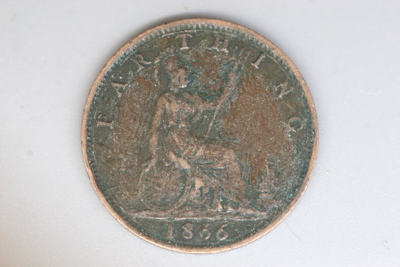 1866 - UK / Great Britain - 1 Farthing Coin - gVF / Grotty