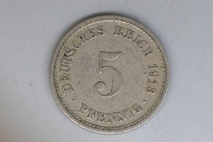 1913 - A - Germany - 5 Pfennig Coin - F