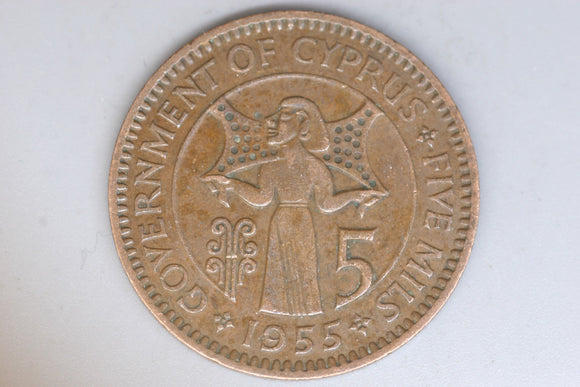 1955 - Cyprus - 5 Mil Coin - VF