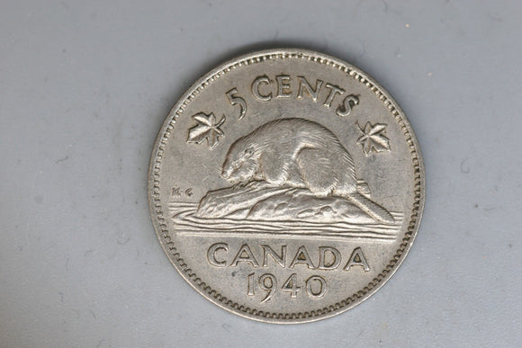 1940 - Canada - 5 Cent Coin - George VI Nickel - VF