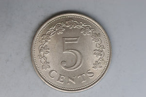 1972 - Malta - 5 Cent Coin - EF