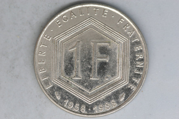 1988 - France - 1 Franc Coin - Charles de Gaulle - EF