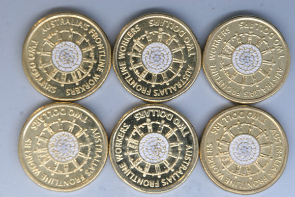 2022 - Australia 2 Dollar Coins * 6 - Frontline Workers - EF to aUNC