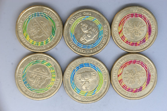 2018 - Australia 2 Dollar Coins * 6 - Commonwealth Games Full Set * 2 - gVF / EF