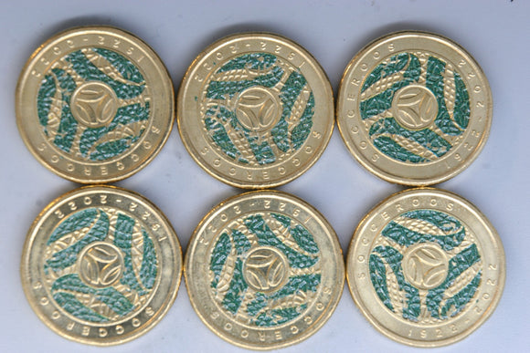 2022 - Australia 2 Dollar Coins * 6 - Socceroos - gEF / aUNC - Bulk