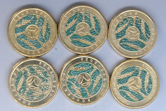 2022 - Australia 2 Dollar Coins * 6 - Socceroos - gEF / aUNC - Bulk