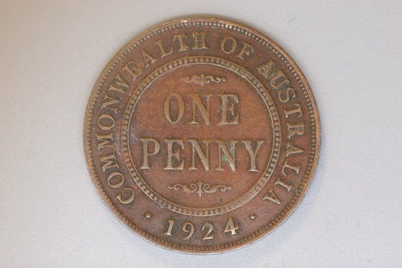 1924 - I - Australia Penny - aF - Indian Obverse, Die Rotation, Diecrack & More