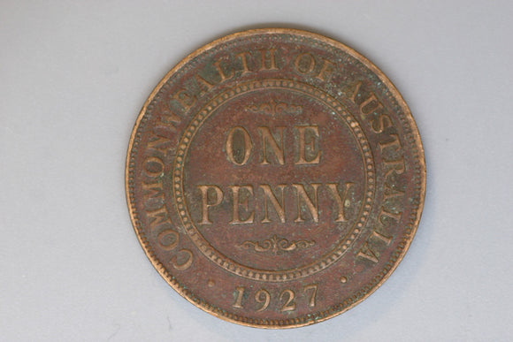 1927 - L - Australian Penny - Diecrack 'F AUST' - aEF / Problem Coin