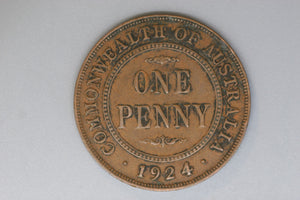 1924 - I - Australia Penny - Indian Obverse - Curved based Letters (R6) - F