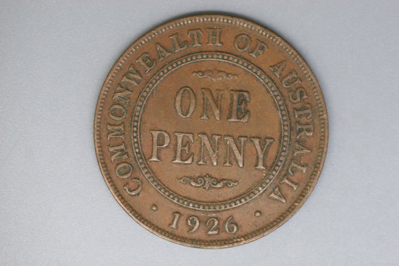 1926 - Australian Penny - Diecrack 'STR' to Rim - VF / Grotty / Scratched