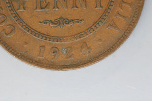 1924 - L - Australian Penny - Filled '4' - VF / Verdigris