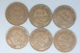 Australia Penny * 6 - 1920 I No Dot, 1921 I, 1922 L, 1922 I, 1923, 1924 L - Bulk