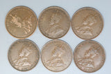 Australia Penny * 6 - 1920 I No Dot, 1921 I, 1922 L, 1922 I, 1923, 1924 L - Bulk