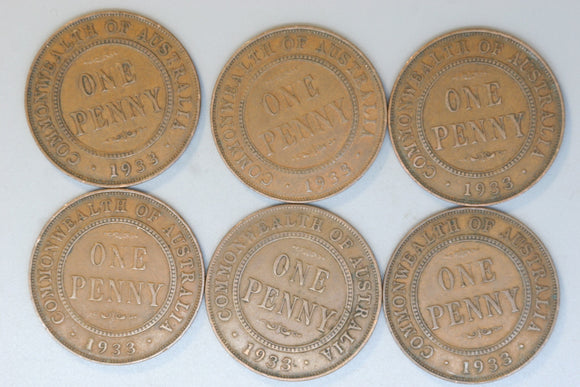 1933 -  Australia Penny * 6 - aF - Bulk