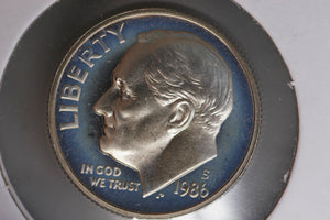 1986 - S  - USA 10 Cents - Roosevelt Dime - Blue Tone - Proof