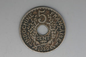 1930 - French Indochina / Vietnam - 5 Cent Coin - gF / Grotty